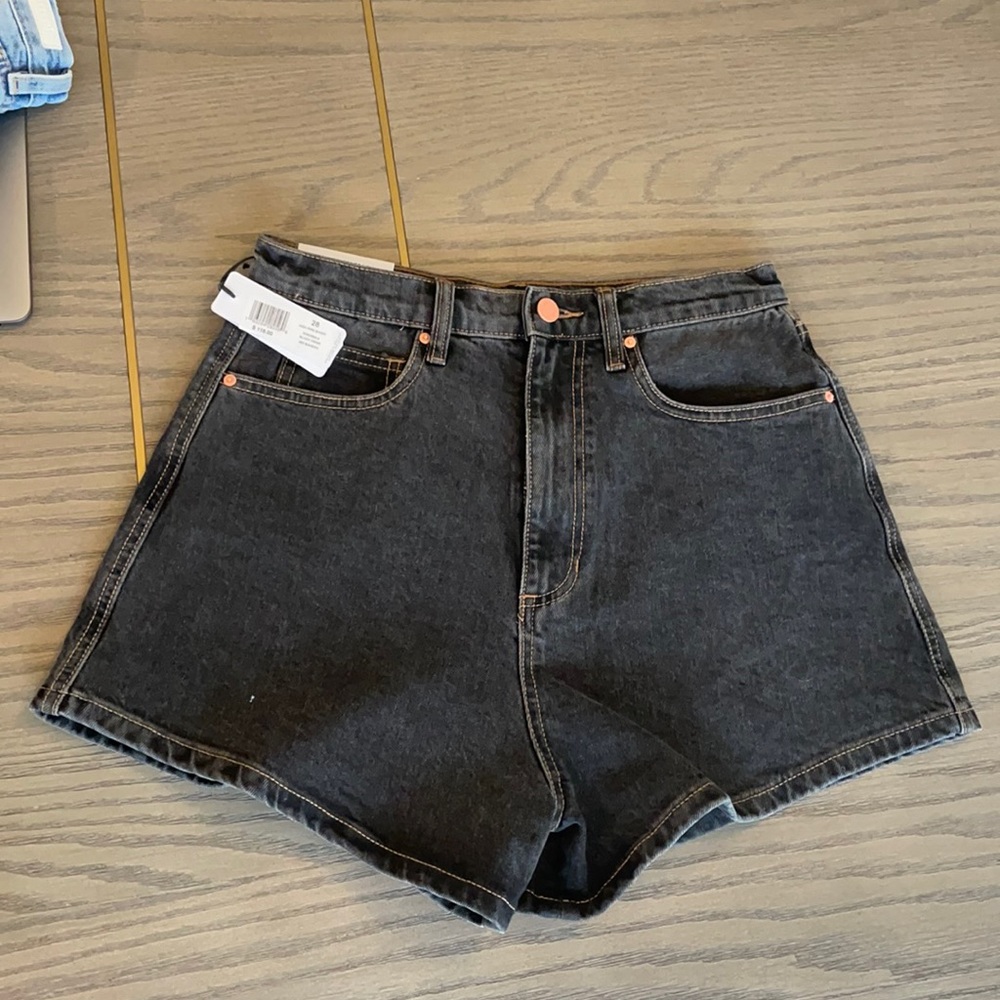 Weworewhat hi rise denim black shorts